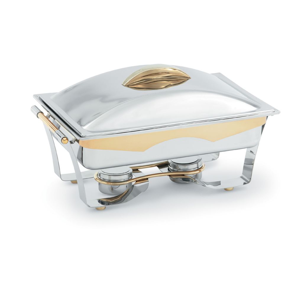 Vollrath Panacea&trade; S/S Full Size 9 Qt. Rect. Chafer w/ Gold Trim