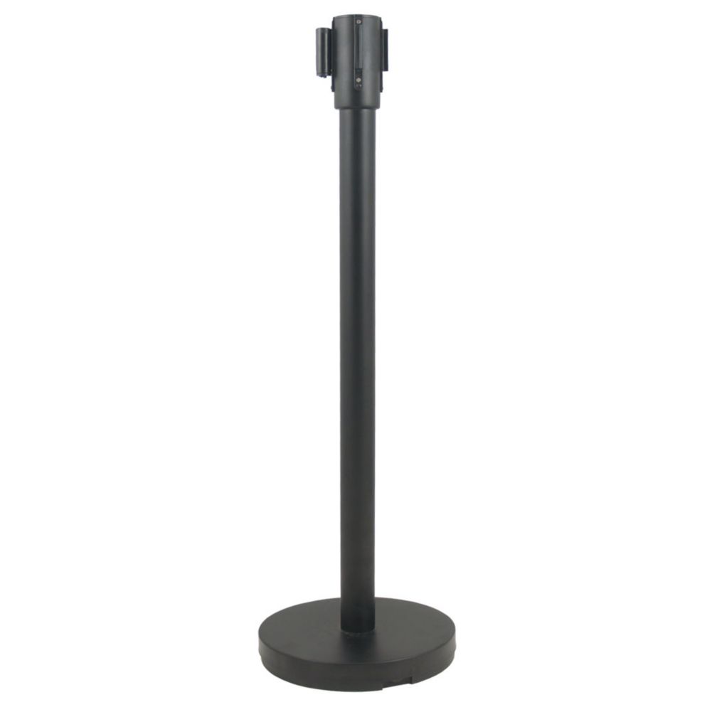 Update International Black Retractable Stanchion w/ Pole & Base