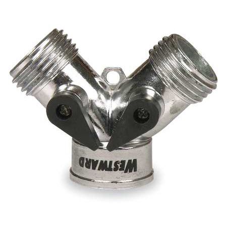 Westward Two-Way Hose Adapter, Shut-Off Valves, f/ Cold Water