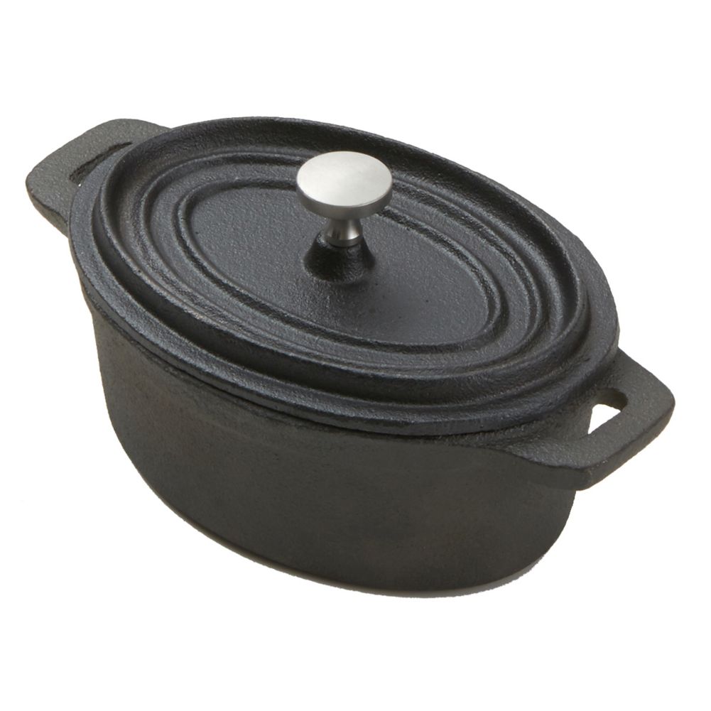 American Metalcraft Mini Oval 5" Cast Iron Casserole Pan w/ Lid