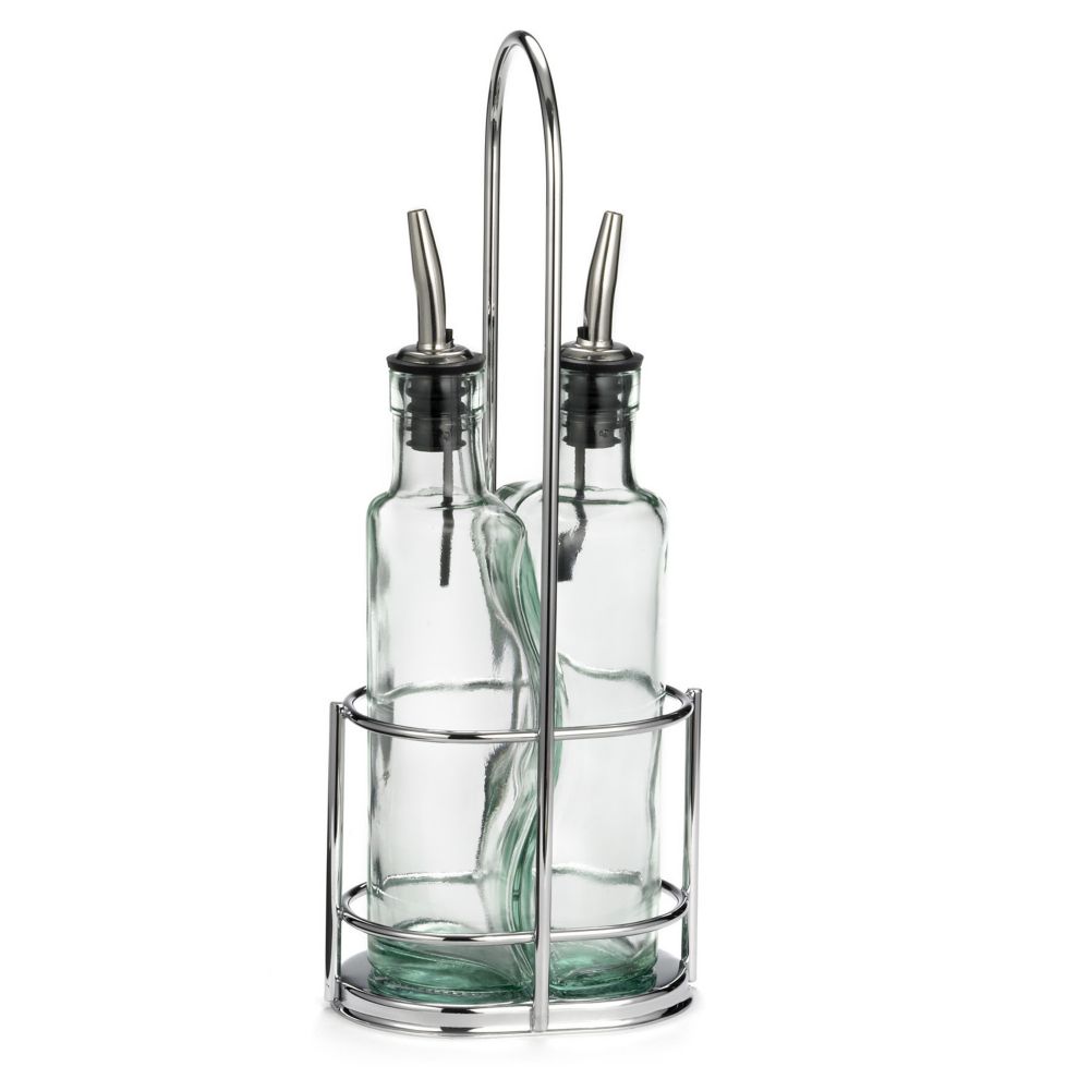 Tablecraft Gemelli&trade; Green 8.5 oz Glass Bottle Set w/ Chrome Rack