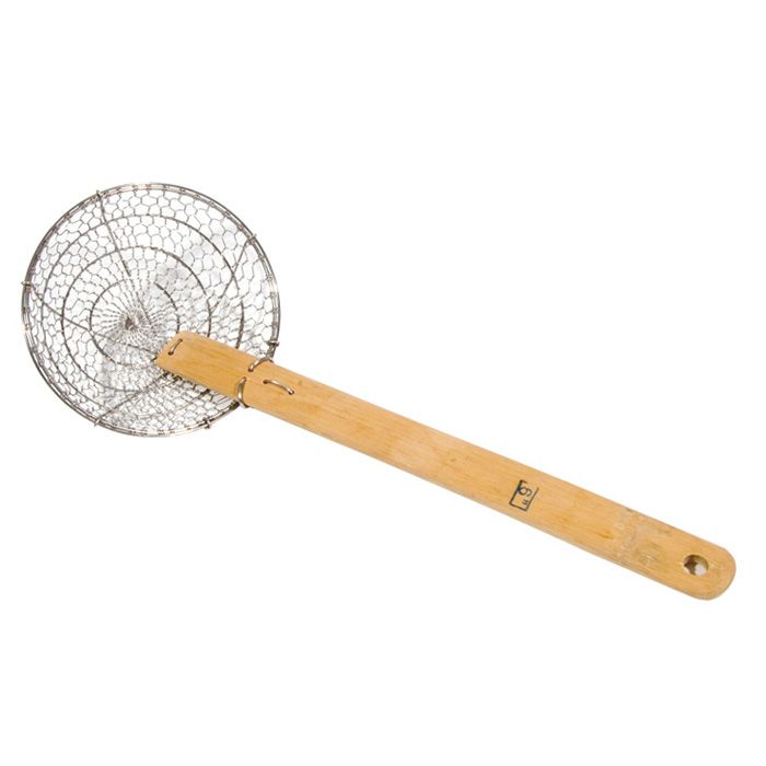 Town Food Service 4" Bamboo Handled Galvanized Skimmer