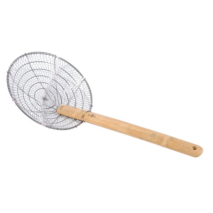 Town Food Service 10" Bamboo Handled Galvanized Skimmer