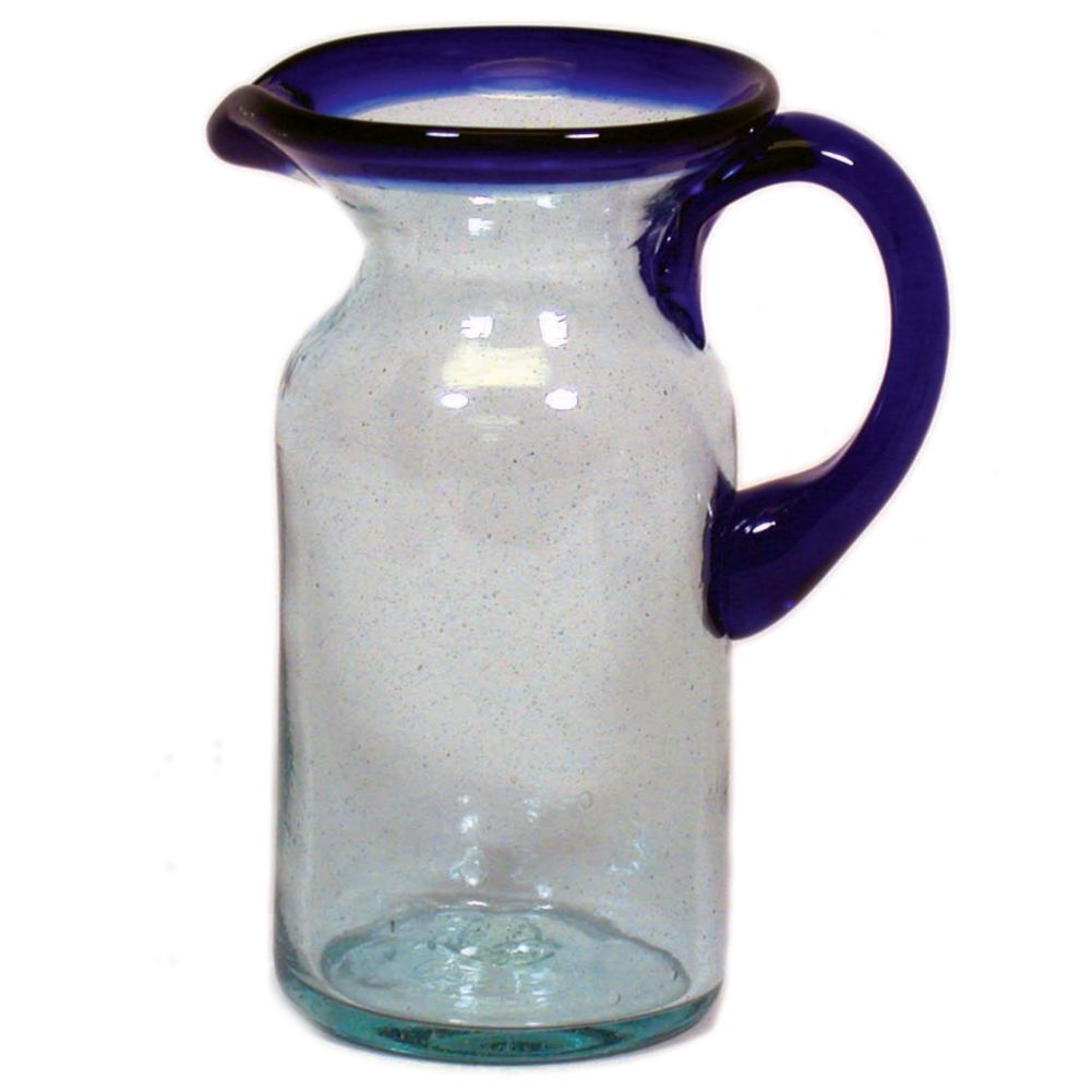 Jacaman Glass 18 Oz. Cobalt Blue Rim Mini Pitcher