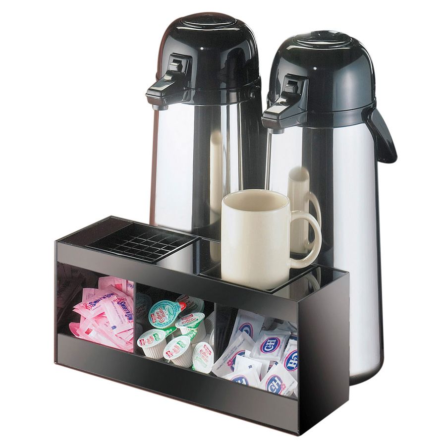 Cal-Mil&reg; Black Dual Airpot Drip Tray Unit w/ Condiment Bins
