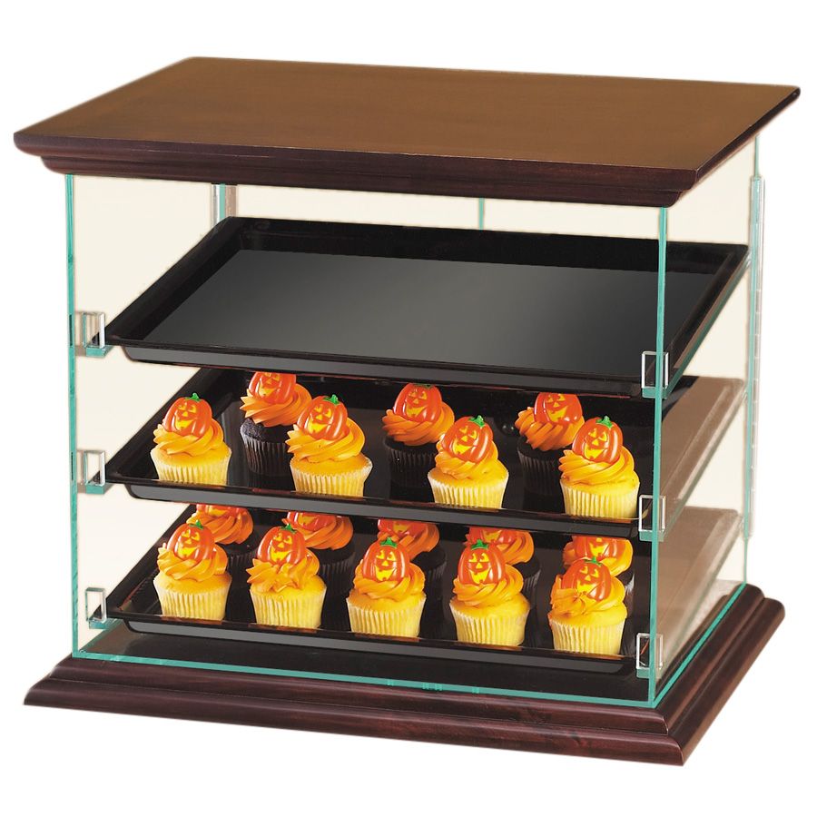 Cal-Mil&reg; Clear Woodland 3-Tray Display Case w/ Dark Wood Top and Bottom