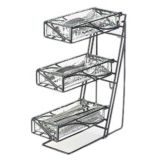 Cal-Mil&reg; 3-Tier Wire Silverware Holder w/ 3 Faux Glass Bins