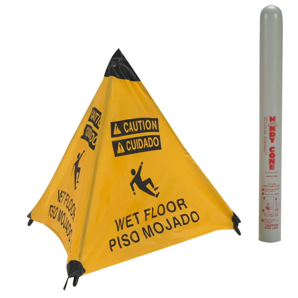 A.R.P. Yellow Wet Floor Handy Cone w/ Grey Holder Tube