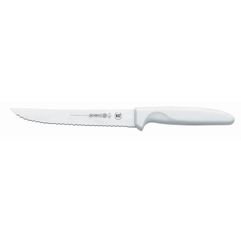 Mundial Serrated Edge Utility Knife w/ White Handle - 6"