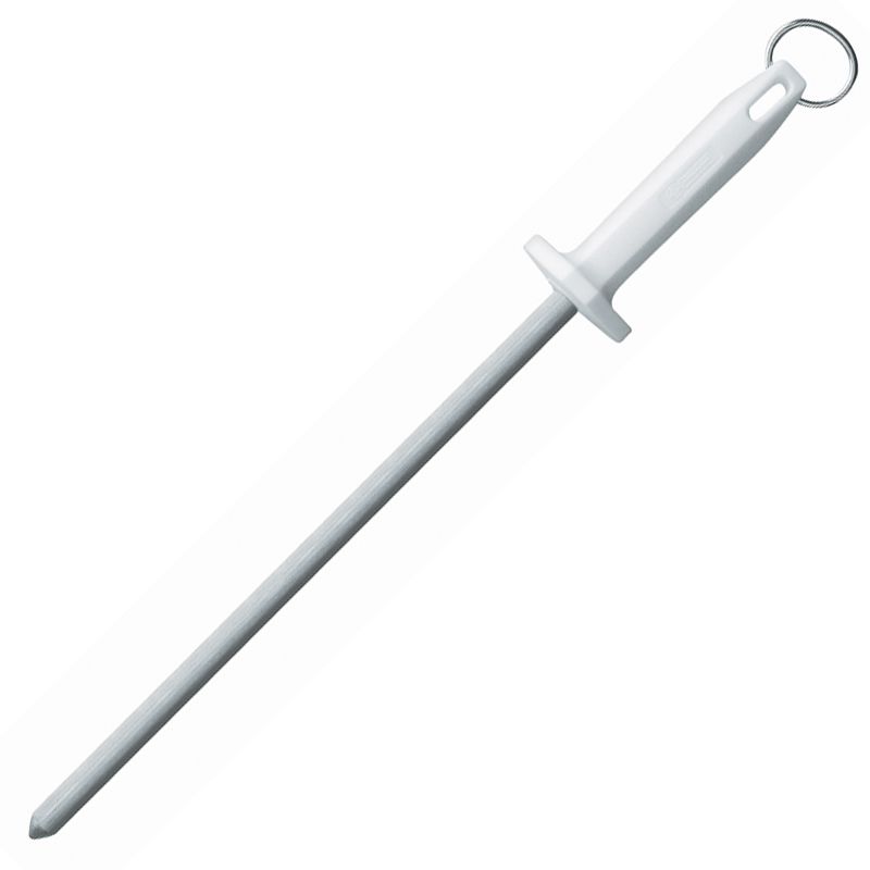 Mundial Round Regular Cut Sharpening Steel w/ White Handle - 12"