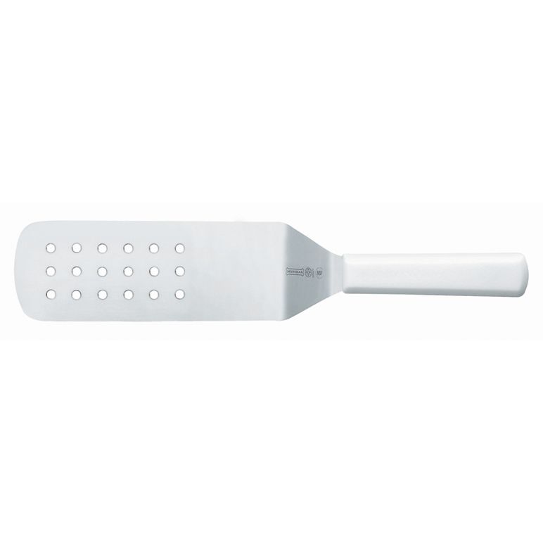 Mundial Perforated Turner w/ White Handle - 8" x 3"