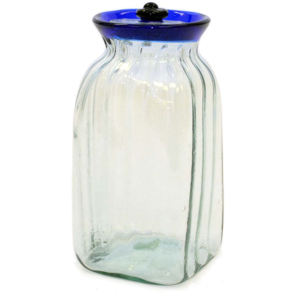 Large Cobalt Blue Rim Glass Canister, 10-1/2" H