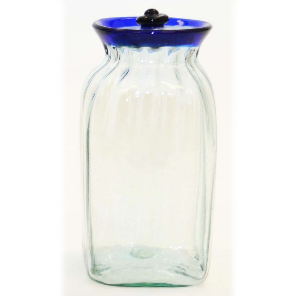 Large Cobalt Blue Rim Glass Canister, 10-1/2" H