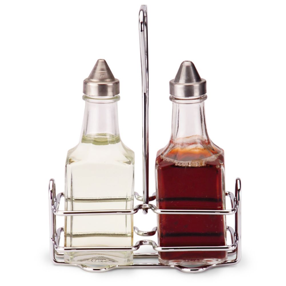 Traex&reg; 5 Oz. Square Glass Oil and Vinegar Cruet Set w/Wire Rack