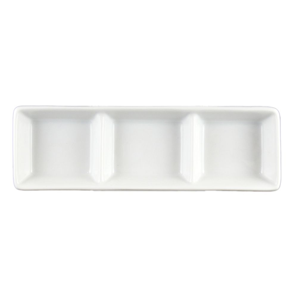 Vertex&reg; China Signature White 3-Compartment Sauce Dish