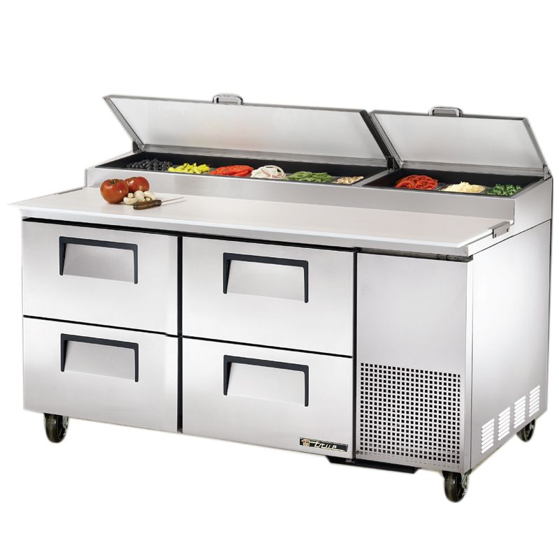 True&reg; S/S 4-Drawer 20.6 CF Pizza Prep Table w/ 5" Casters