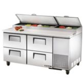 True&reg; S/S 4-Drawer 20.6 CF Pizza Prep Table w/ 5" Casters