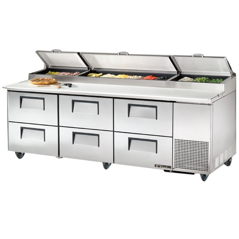 True&reg; S/S 6-Drawer 30.9 Cu Ft Pizza Prep Table w/ 5" Casters