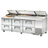 True&reg; S/S 6-Drawer 30.9 Cu Ft Pizza Prep Table w/ 5" Casters