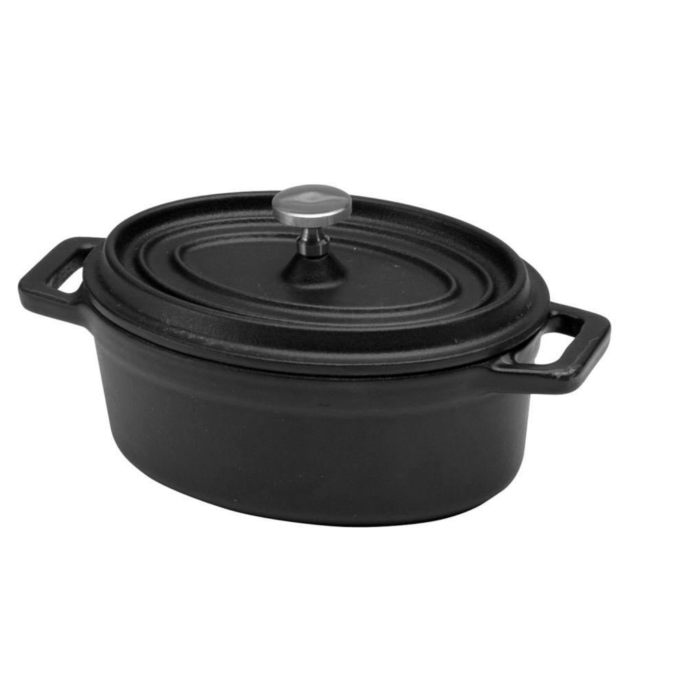 Oval Cast Iron Baker w/ Cover, Black Gloss , 9.5 oz