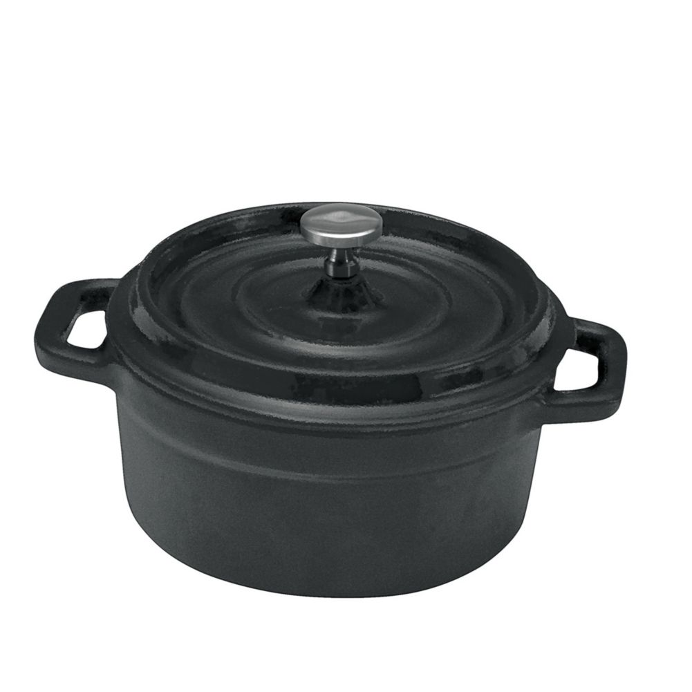 Round Cast Iron Baker w/ Cover, Black Gloss , 9 oz