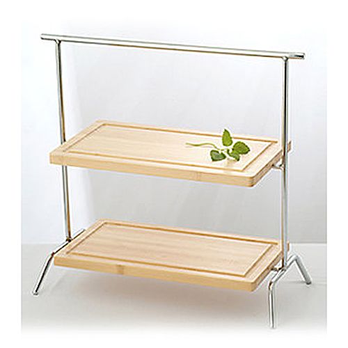 Culinaire&trade; Rectangular Chrome 2-Tier Riser w/ Wood Cutting Board
