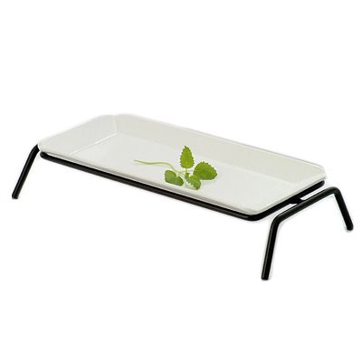 Culinaire&trade; Black Rectangular 1-Tier Riser w/ White China Platter