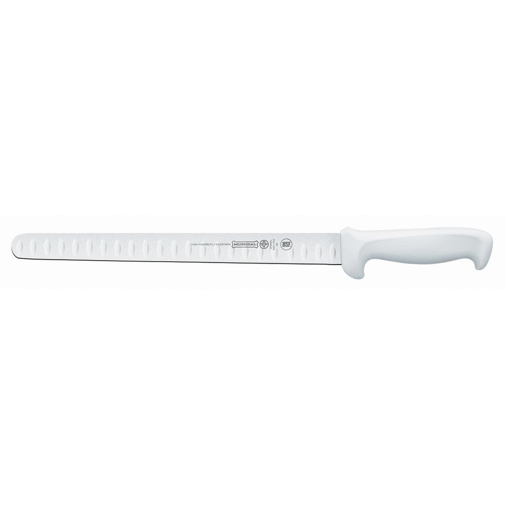 Mundial Granton Edge Slicer Knife w/ White Handle - 12"