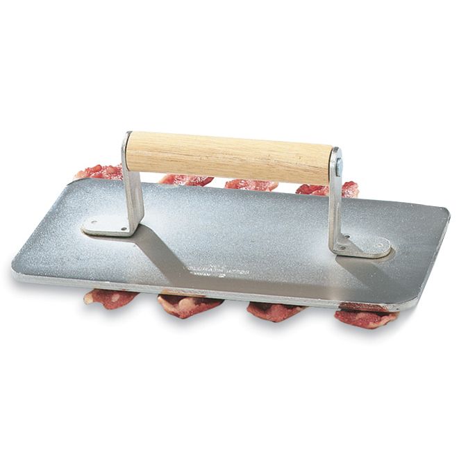 Cast Aluminum Steak Weight w/ Wooden Handle, 1.25 lbs, 9 x 4-1/2