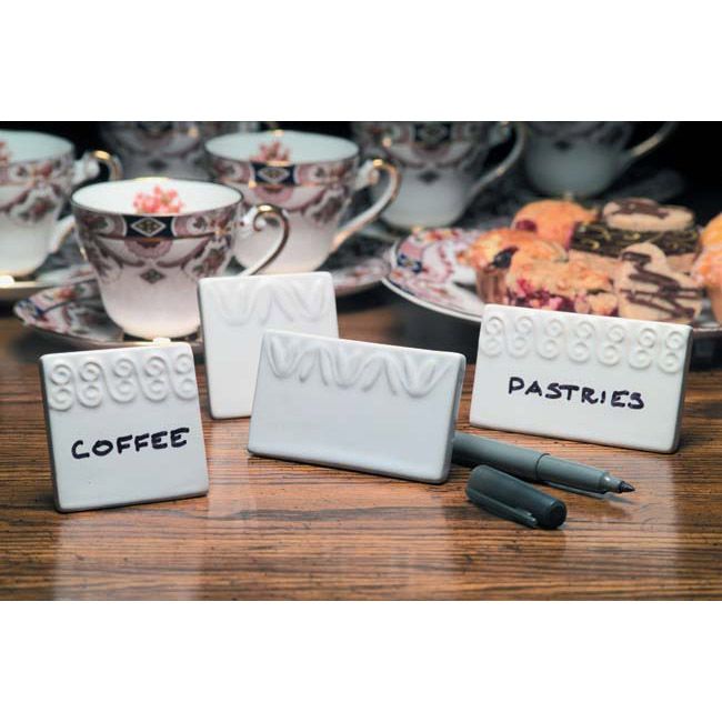 American Metalcraft Rectangular Scroll Pattern Ceramic Menu Card