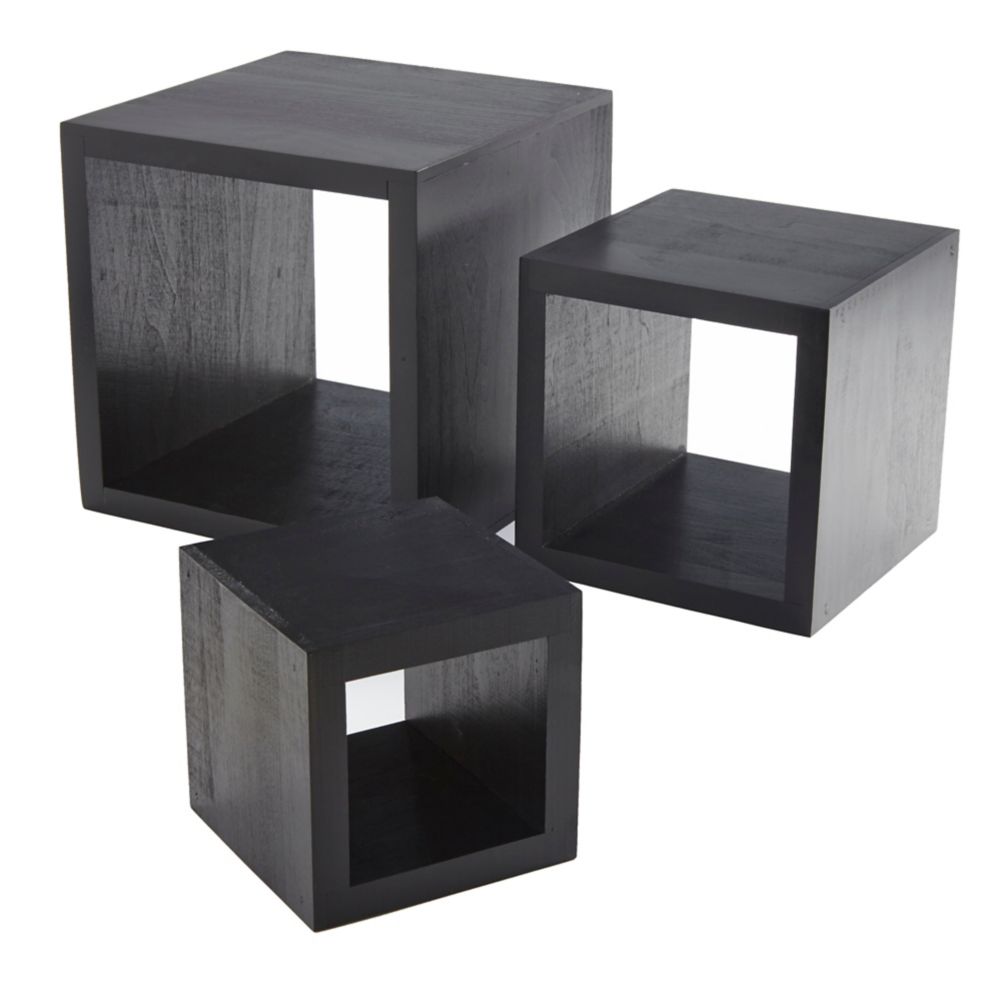 American Metalcraft Black Wooden Square 3-Piece Riser Set