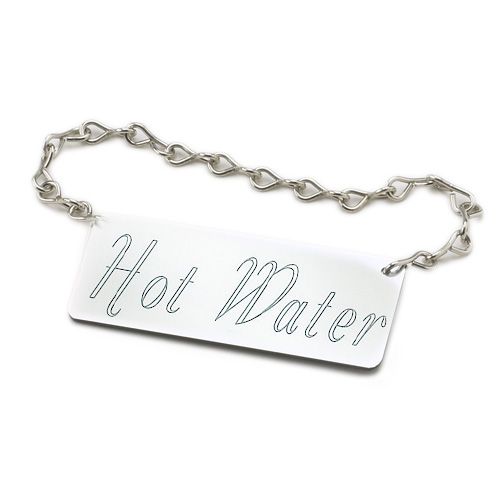 Cal-Mil&reg; 3.5" x 1.5" Silver "Hot Water" Sign