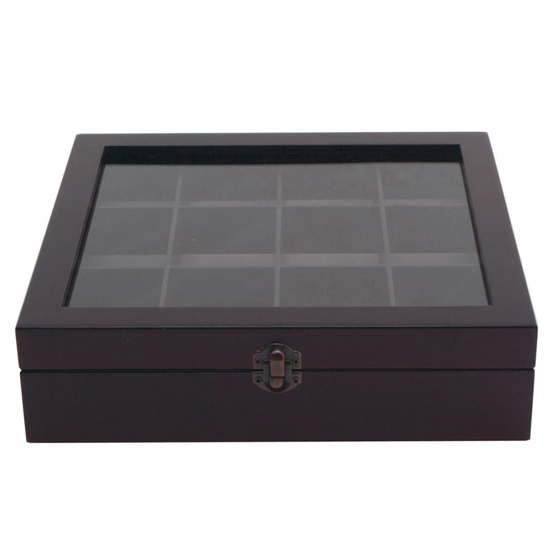 Service Ideas Beachwood 12 Compartment Tea Chest w/ See Thru Lid