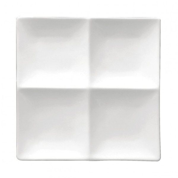 Oneida Porcelain Undecorated Square 4-Compartment Platter, 9-7/8"