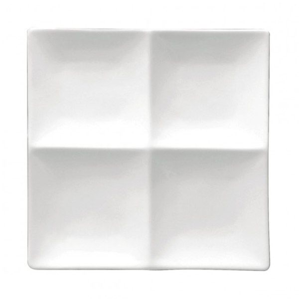 Oneida Porcelain Undecorated Square 4-Compartment Platter, 8"