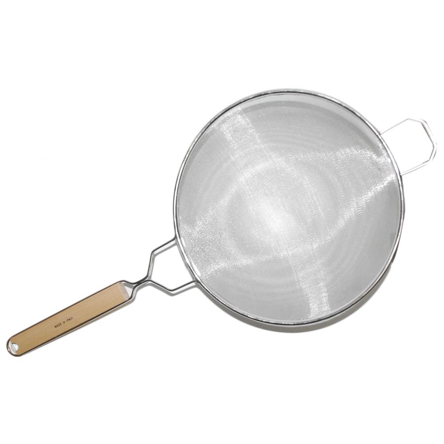Retinned Fine Wire Mesh Strainer w/ Lacquered Wooden Handle, 10-1/4