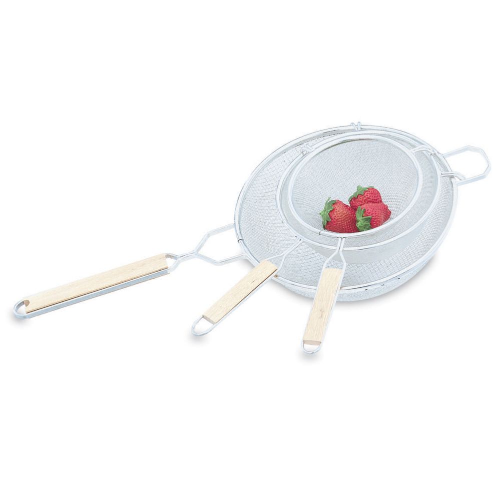 Retinned Medium Wire Mesh Strainer w/ Wooden Handle, 10-1/4 Diam