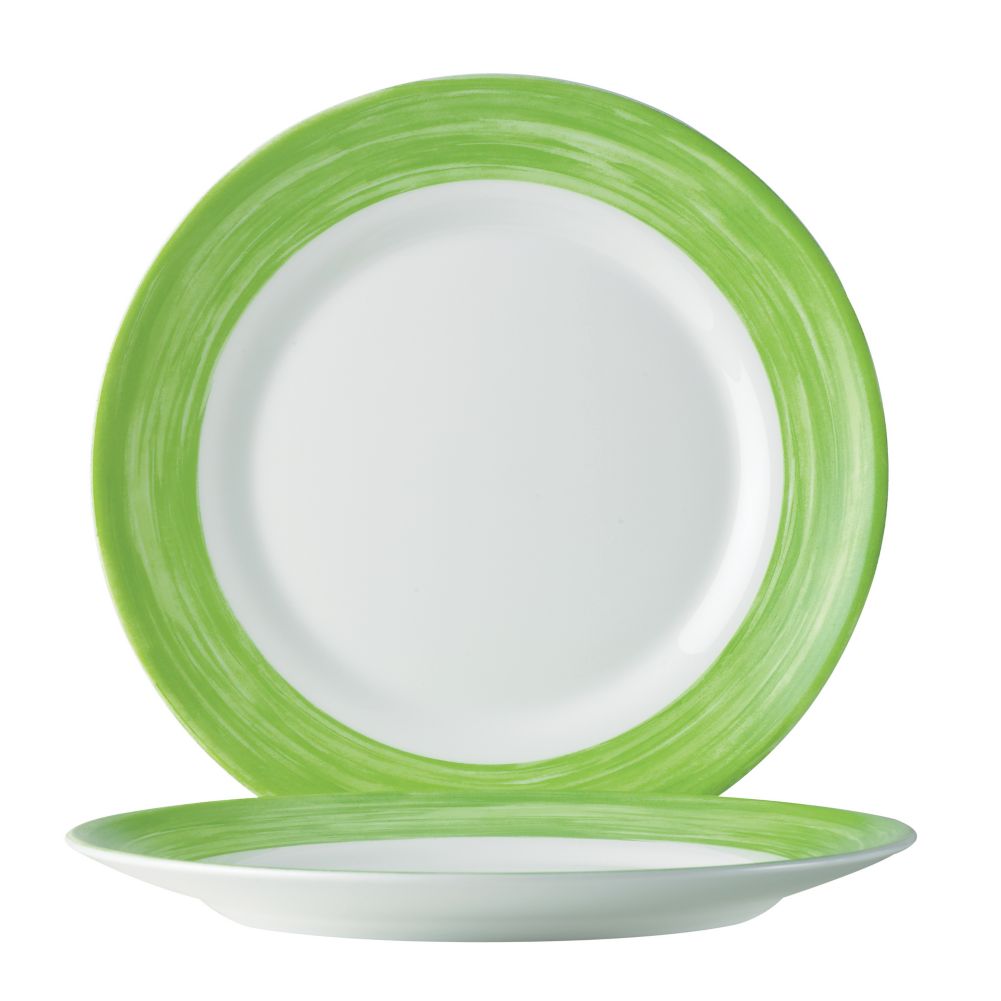Cardinal Arcoroc Brush Opal&reg; 7-1/2" Side Plate w/ Green Rim