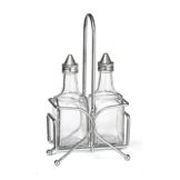Tablecraft Glass 6 Oz Oil / Vinegar Cruet Set with S/S Tops and Rack