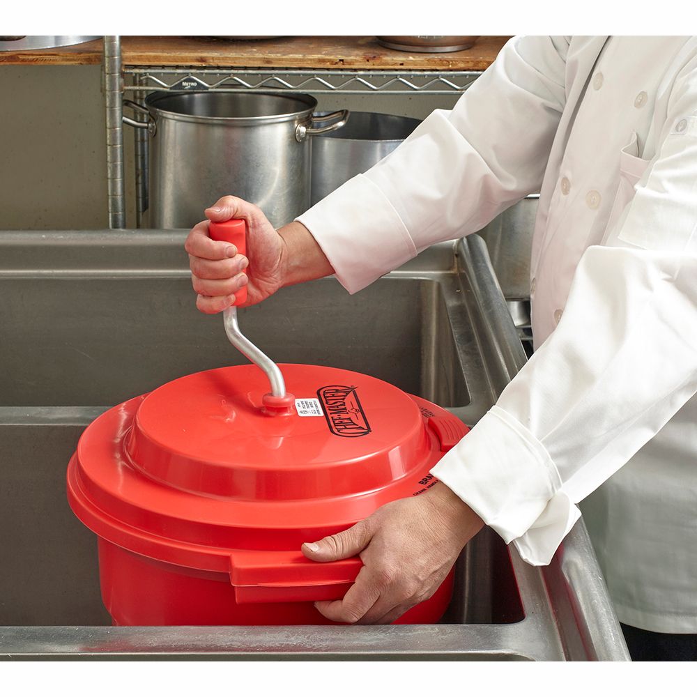 Chef-Master&trade; Red Plastic Manual 5 Gal Salad Dryer Spinner
