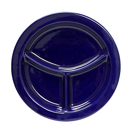 Tuxton&reg; 9" Blue 3 Compartment  Healthcare Series Plate