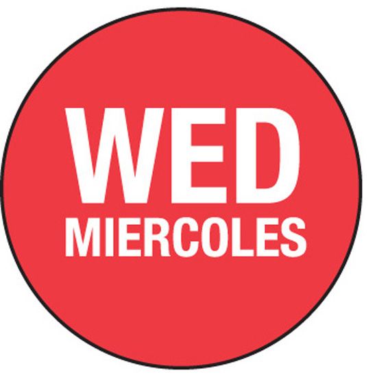DayDots SupeRemovable Red 3/4" Wednesday Bilingual Label