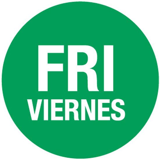 DayDots SupeRemovable Green 3/4" Friday Bilingual Label