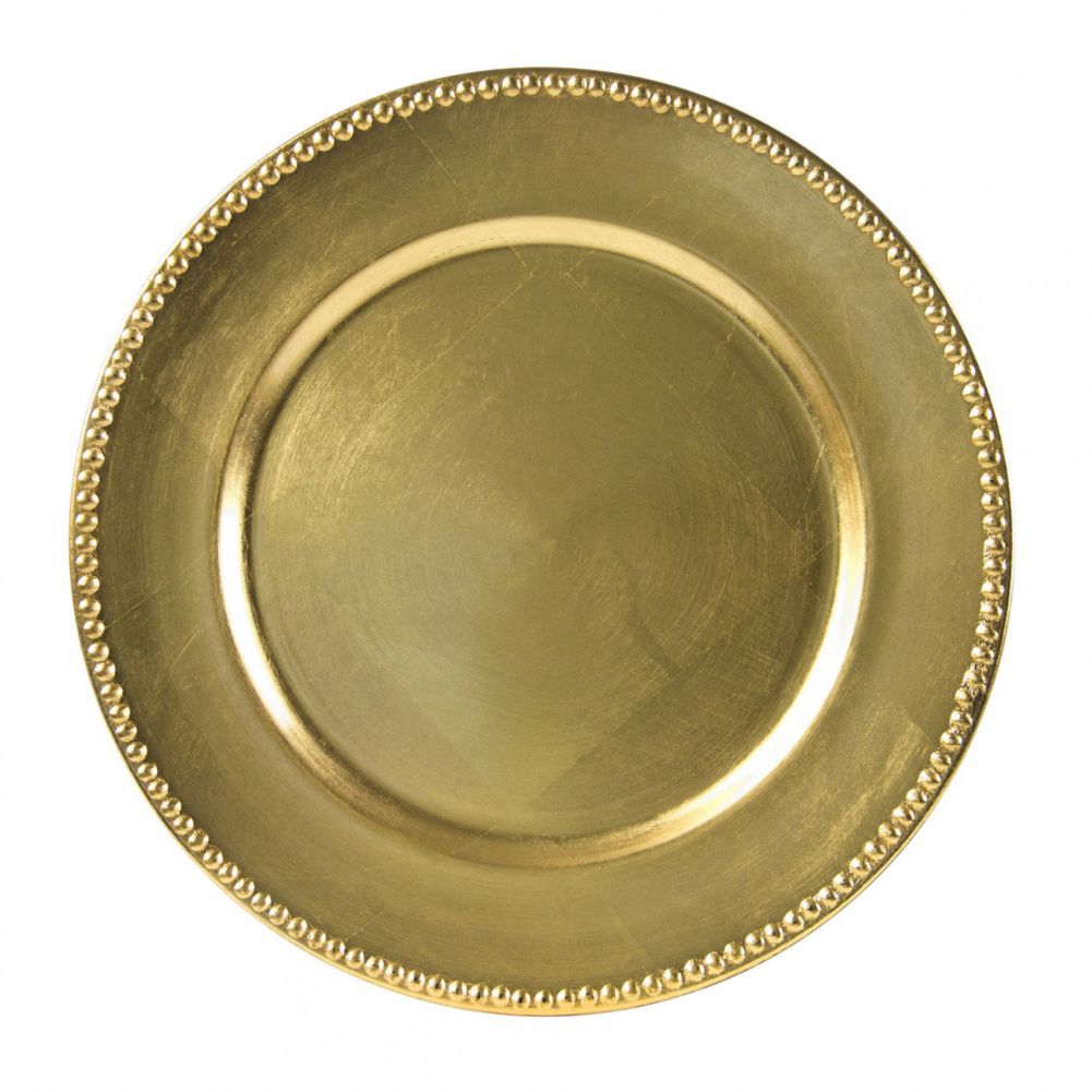 Ten Strawberry Street Gold Lacquer 13" Round Beaded Charger Plate