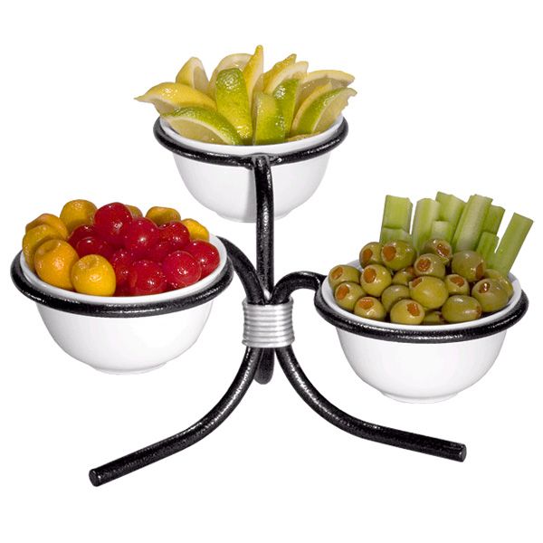 Gourmet Display&reg; Black Metal Display With 3 Porcelain Bowls