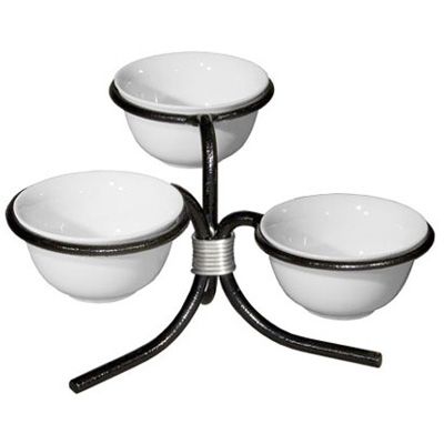 Gourmet Display&reg; Black Metal Display With 3 Porcelain Bowls