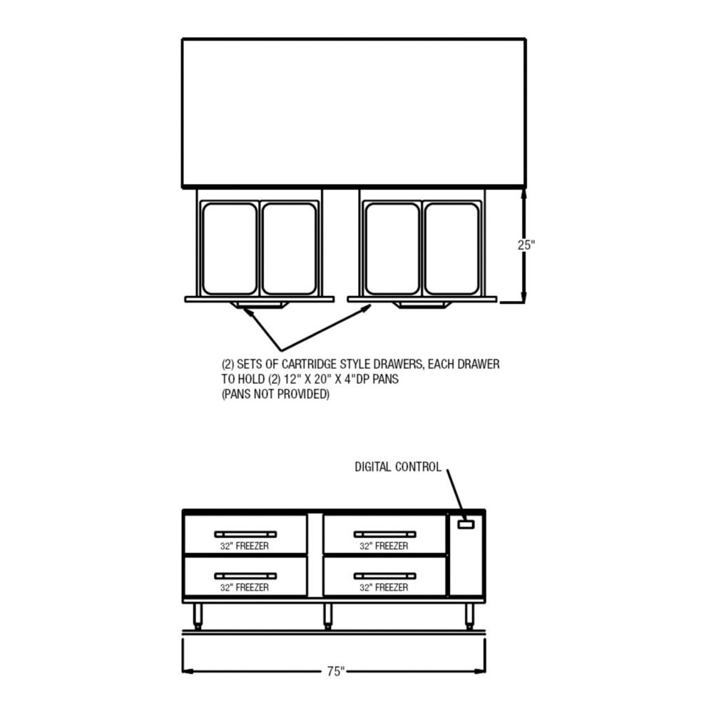 Randell 75" Freezer Equipment Stand w/ (4) 32" drawers
