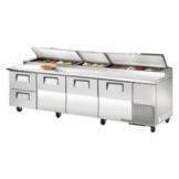True&reg; 3-Door 2-Drawer S/S Pizza Prep Table w/ White Alum. Interior