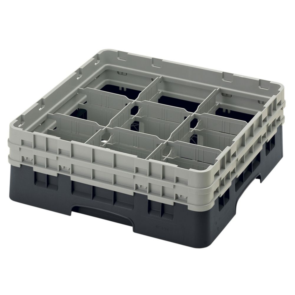 Cambro Camrack 9 Comp Full Size Glass Rack w/ 2 Extenders, Black