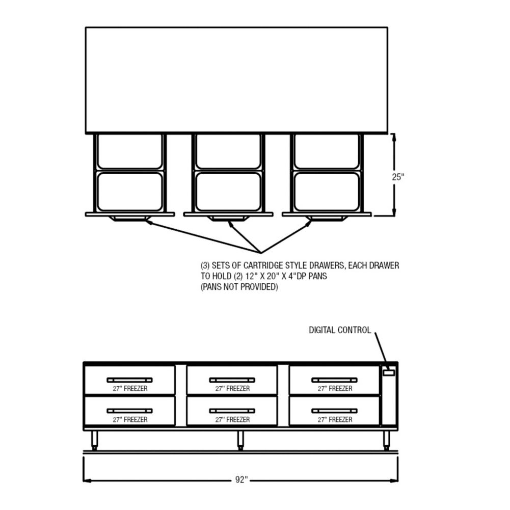 Randell&reg; 92" Freezer Equipment Stand w/ (6) 27" drawers